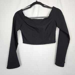 Zara Womens Crop Top Cold‎ Shoulder Long Flare Sleeve Black Size Small